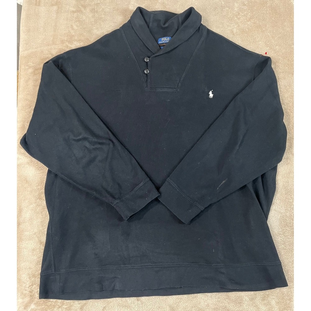 Polo Ralph Lauren Luxury Jersey Shirt Men's 3XLT-Tall Black Shawl-Collar L/S EUC